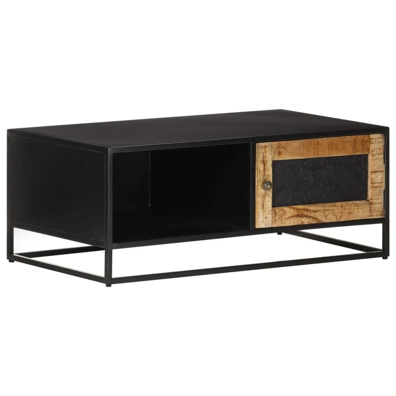 Table basse industrielle en bois de manguier noir