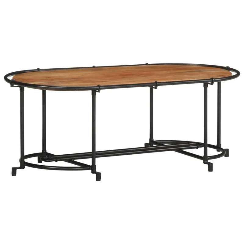 Table Basse Ovale en Bois Massif et Métal