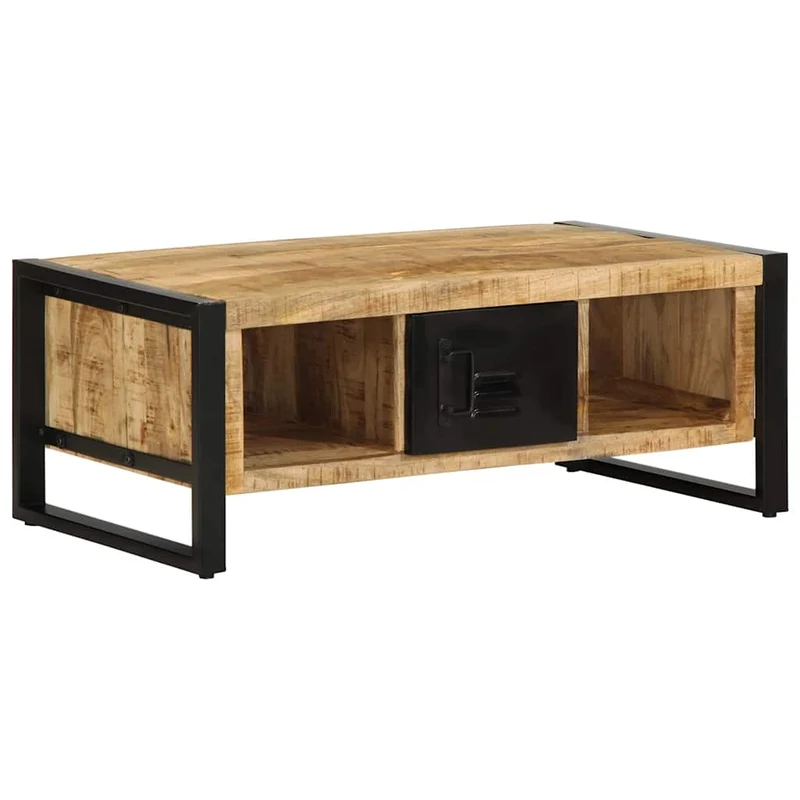 Table Basse Rectangle en Bois de Manguier et Métal