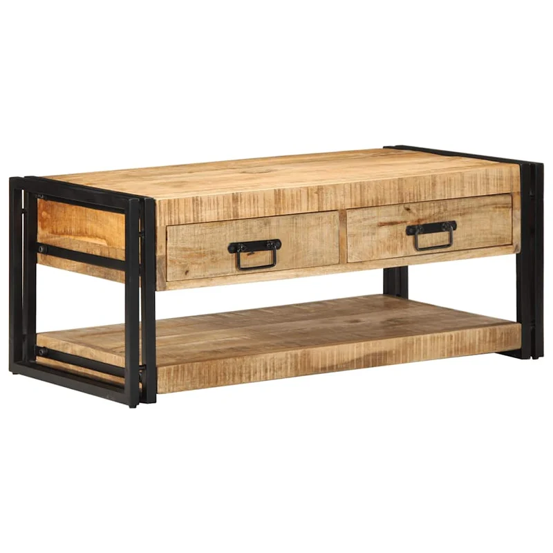 Table Basse Rectangulaire en Fer et Bois de Manguier