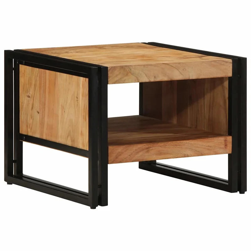 Table Basse Carrée en Bois et Métal Industriel