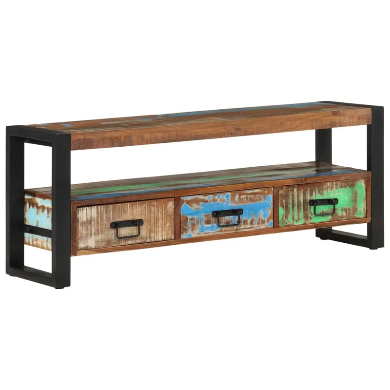 Meuble TV en Bois Recyclé Coloré Vintage
