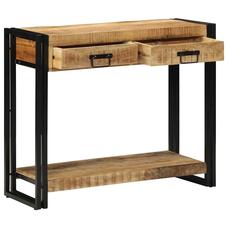 Console Industrielle en Bois de Manguier avec 2 Tiroirs
