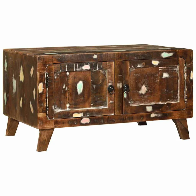 Table Basse Multicolore en Bois Massif Récupéré