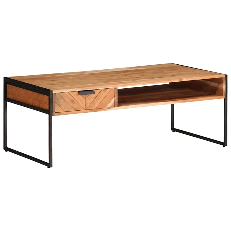 Table Basse en Acacia et Métal Style Industriel