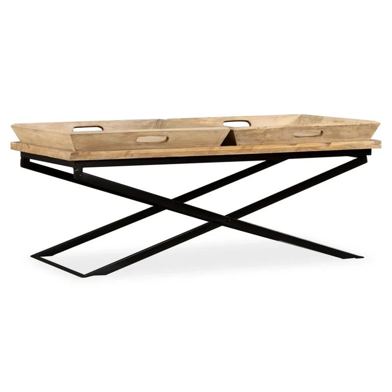 Table Basse en Acier et Bois de Manguier Massif