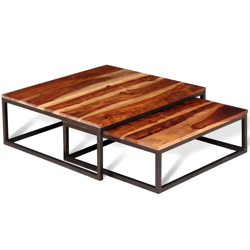 Ensemble de Tables Basses Gigognes en Bois Massif et Métal