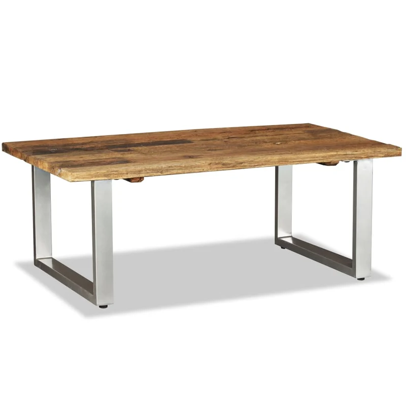 Table Basse en Bois de Récupération et Fer Forgé