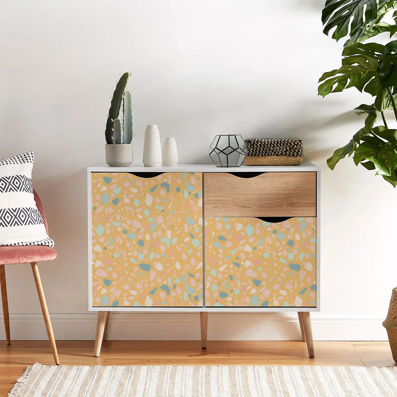 Papier Adhésif Jaune Terrazzo Coloré