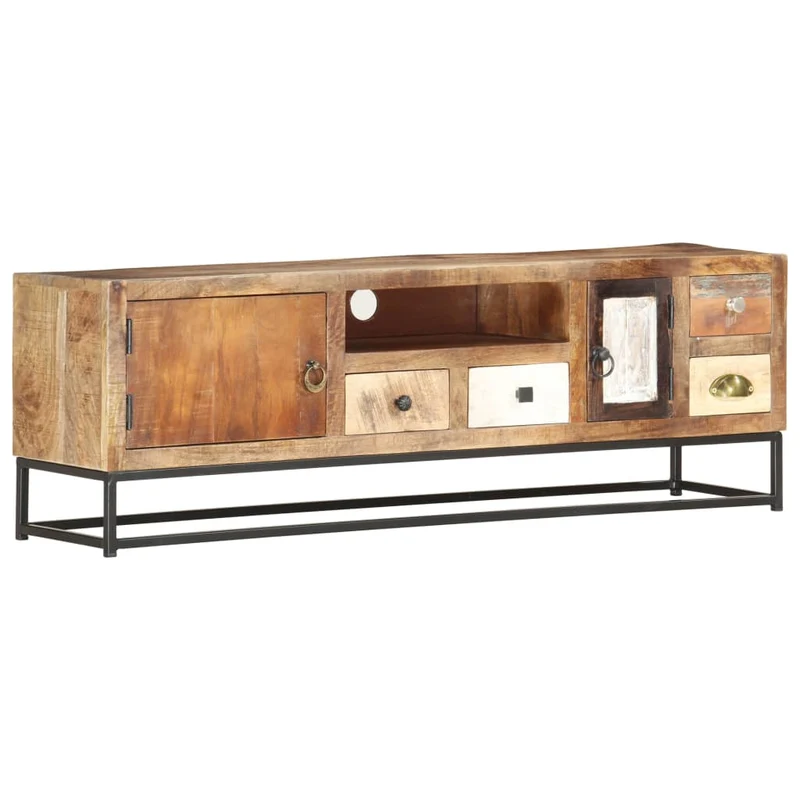 Meuble TV en Bois de Récupération et Acier 120 cm
