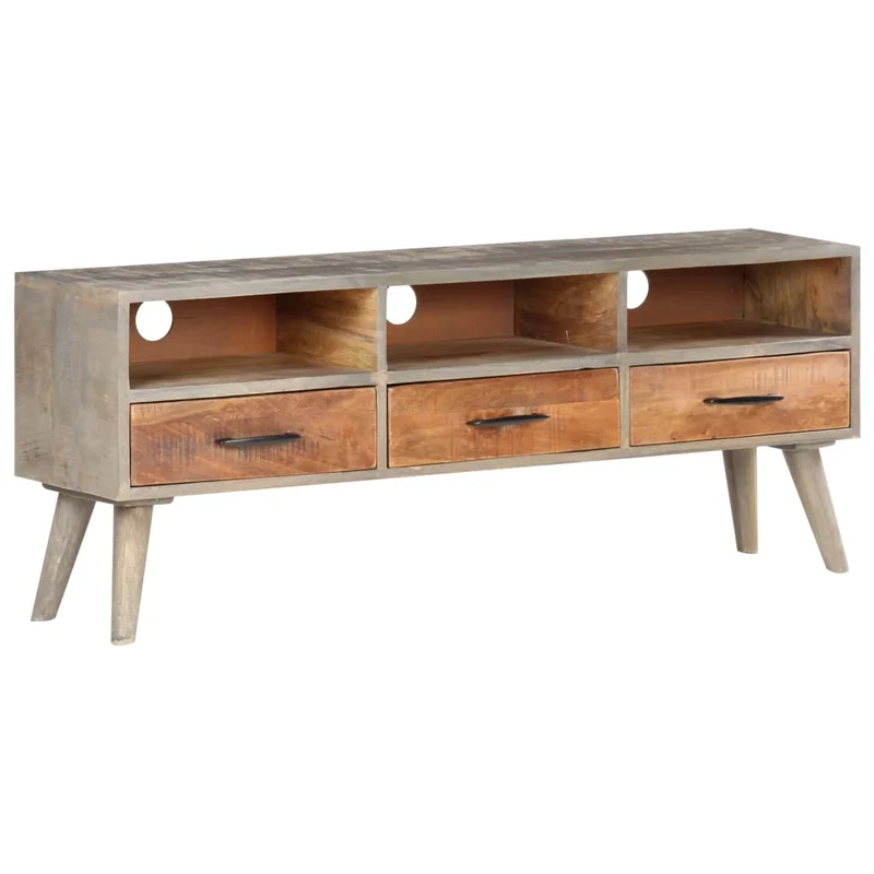 Meuble Télé Élégant en Bois Gris Massif