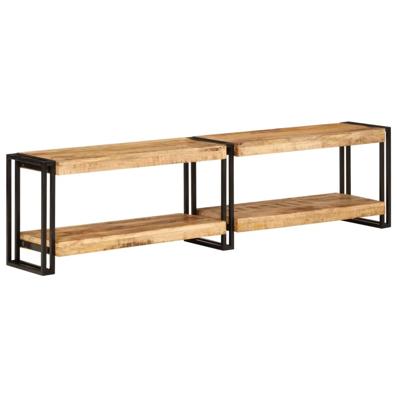Banc Meuble TV Élégant en Bois Massif et Métal Noir