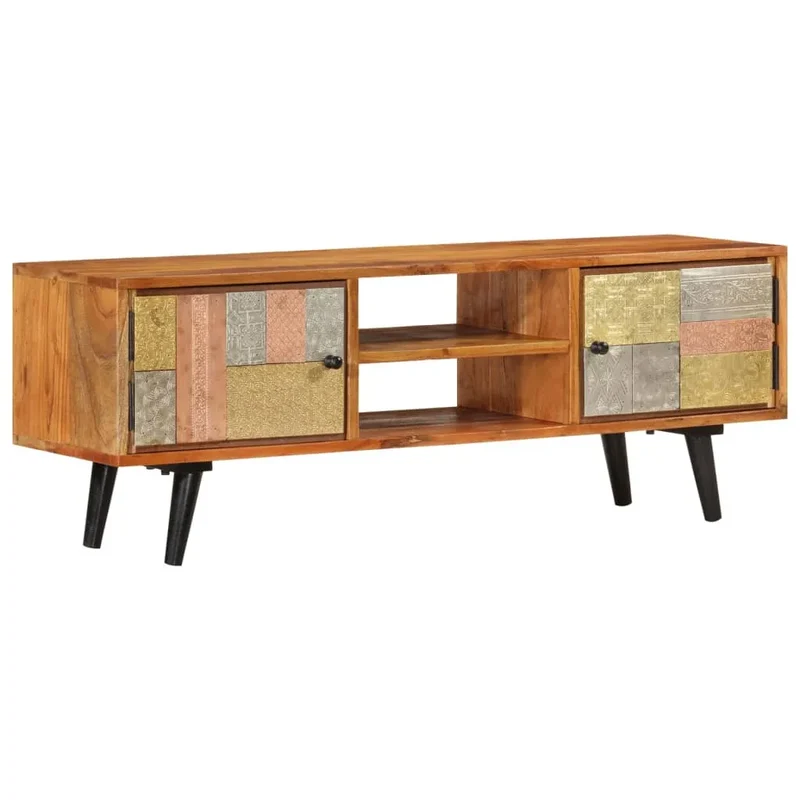 Meuble TV en Bois d'Acacia et Pieds Compas Noirs
