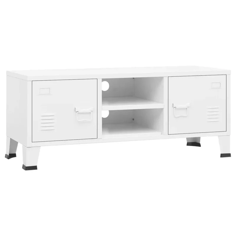 Meuble TV au Charme Industriel en Métal Blanc