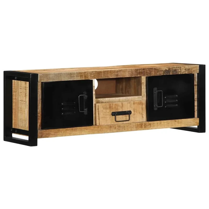 Meuble TV en Bois Massif et Fer Forgé