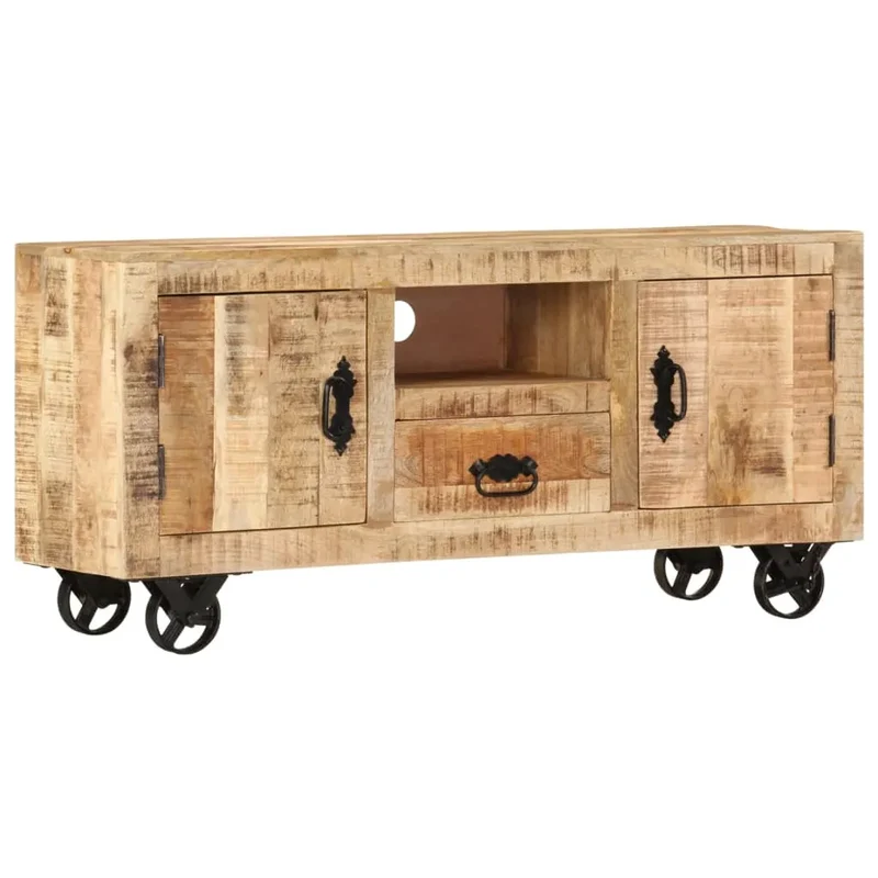 Meuble TV en Bois de Manguier avec Roulettes