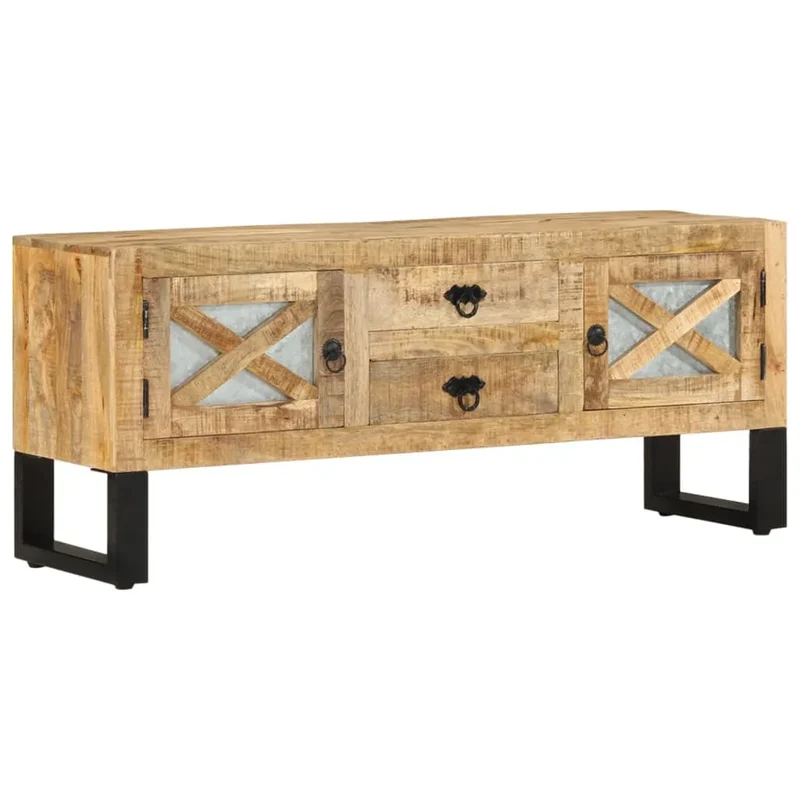 Meuble TV en Bois de Manguier Brut au Style Industriel