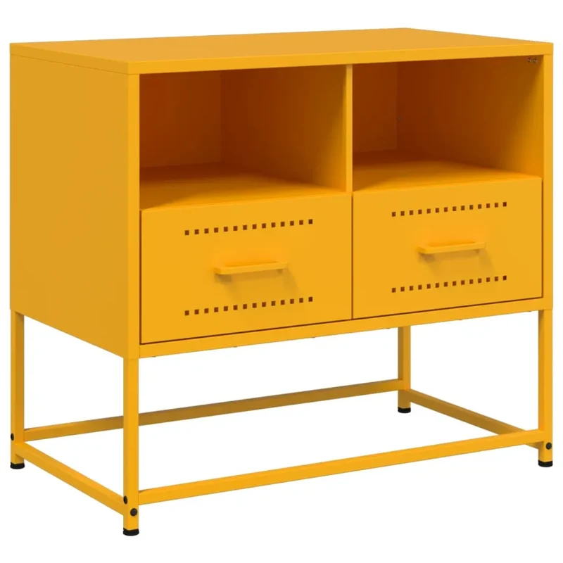Meuble TV industriel en acier et couleur moutarde