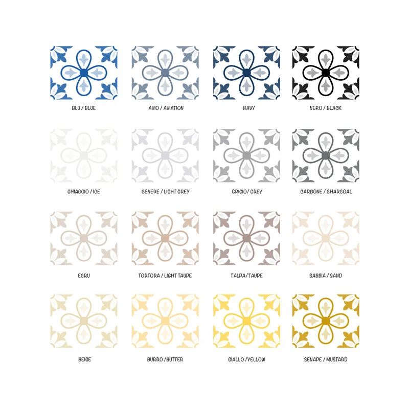 Stickers de sol rectangulaires Malaga 20 x 25 cm - Lot de 14 stickers - Plusieurs couleurs disponibles