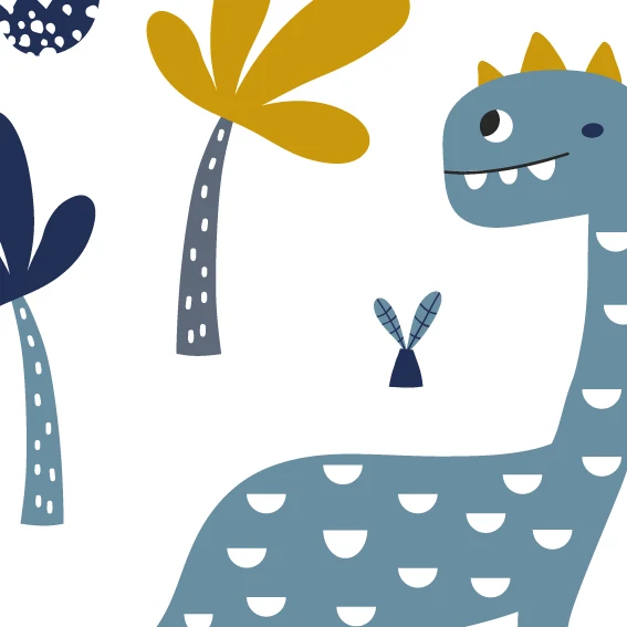 50x210 cm Vinyle Dinosaures Bleu et Moutarde