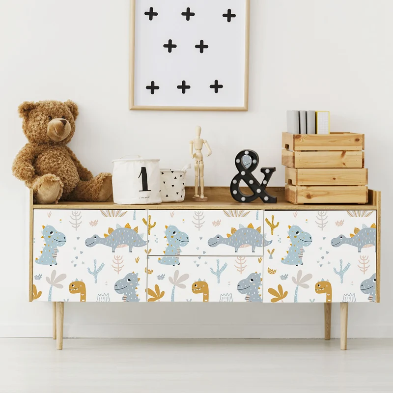 Papier Adhésif Dinosaures Bleus et Oranges