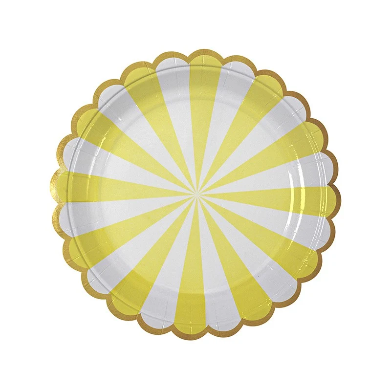 Assiettes en papier jaunes et blanches