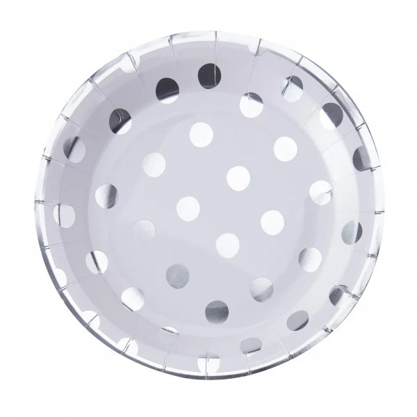 Assiettes en papier à pois argentés