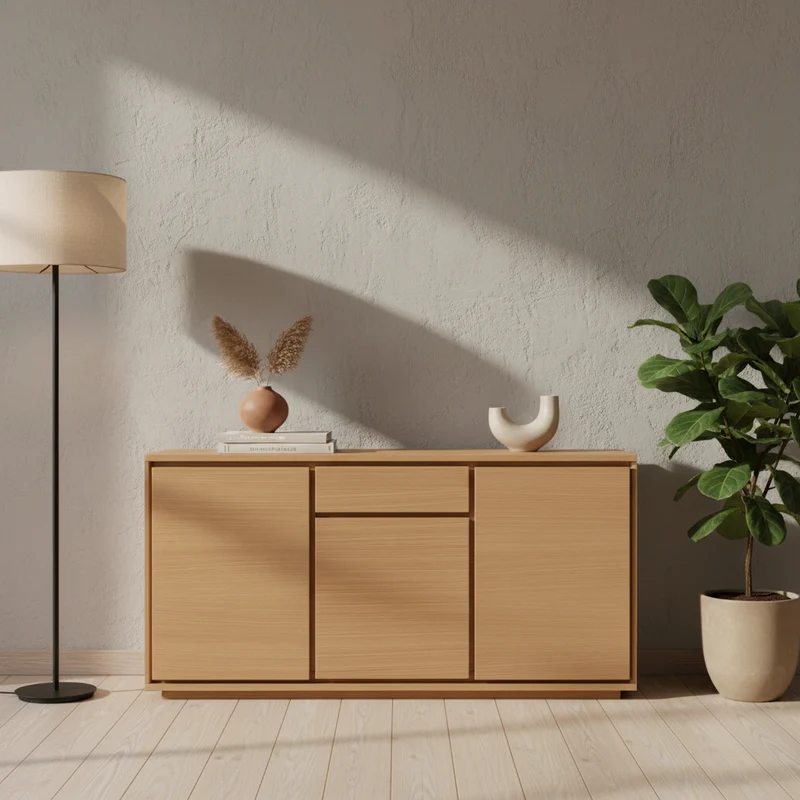 Meuble bas 3 portes placage chêne naturel