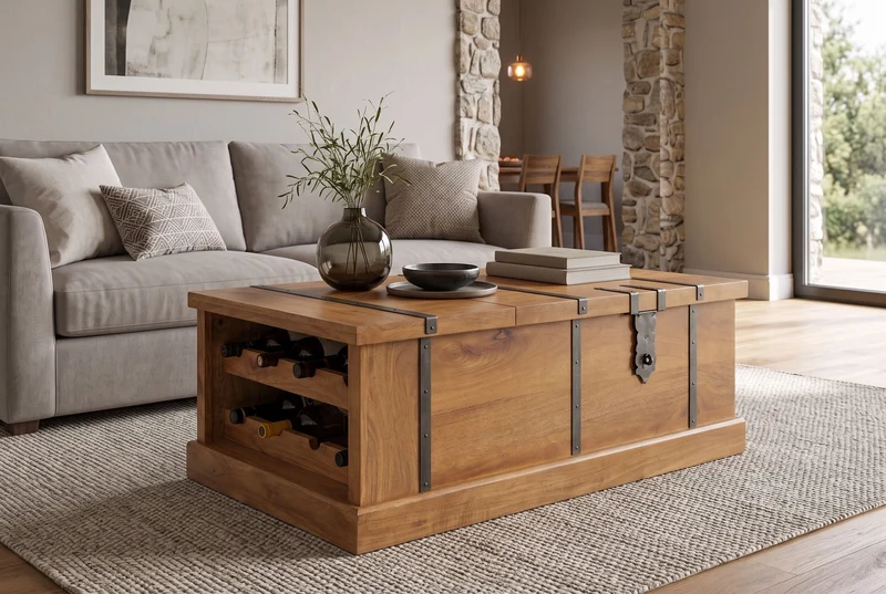 Table basse massive BODEGA 100cm finition miel marron manguier maison bar coffre rangement