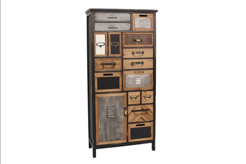 Meuble à tiroirs industriel SECRETS 150cm marron noir métal bois de pin vintage