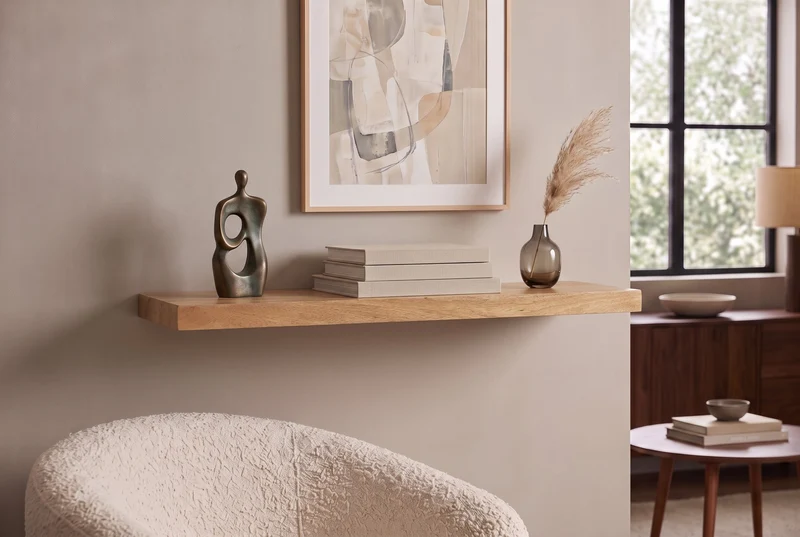 Etagère murale massive PURE 80cm manguier finition crème naturelle étagère enfichable en bois de manguier