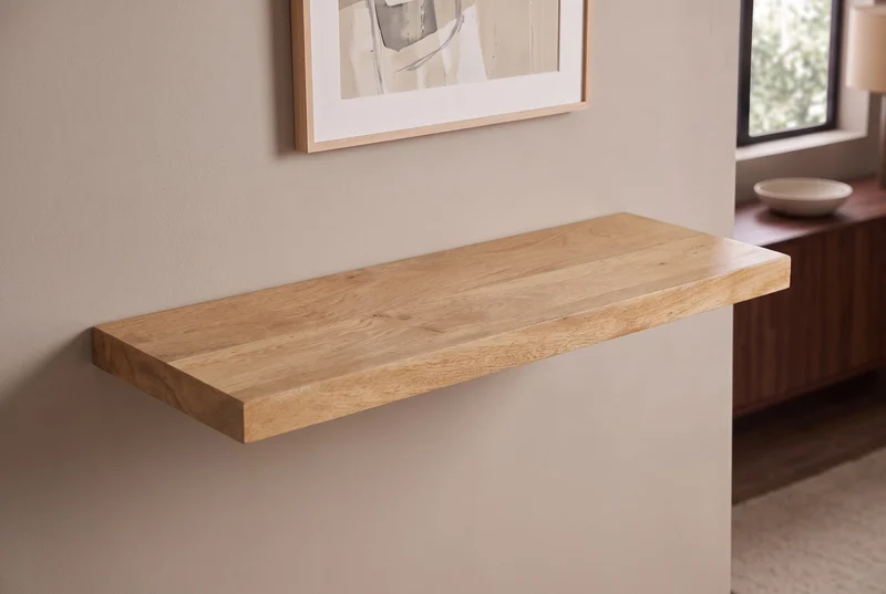 Etagère murale massive PURE 80cm manguier finition crème naturelle étagère enfichable en bois de manguier