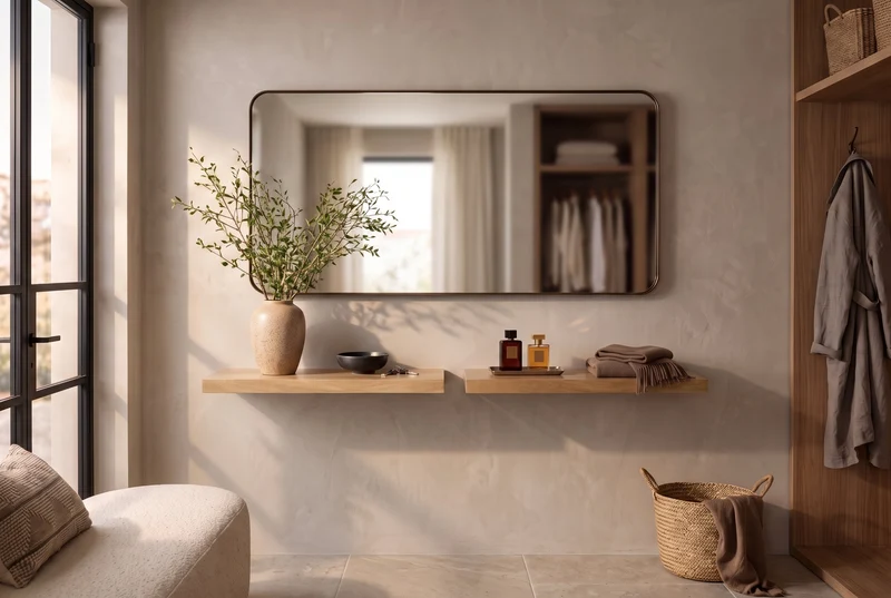 Etagère murale massive PURE 60cm manguier finition crème naturelle étagère enfichable en bois de manguier