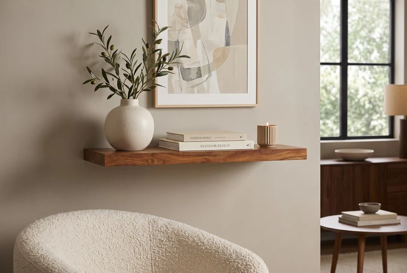 Etagère murale solide PURE 60cm finition pierre marron étagère enfichable en bois de Sesham