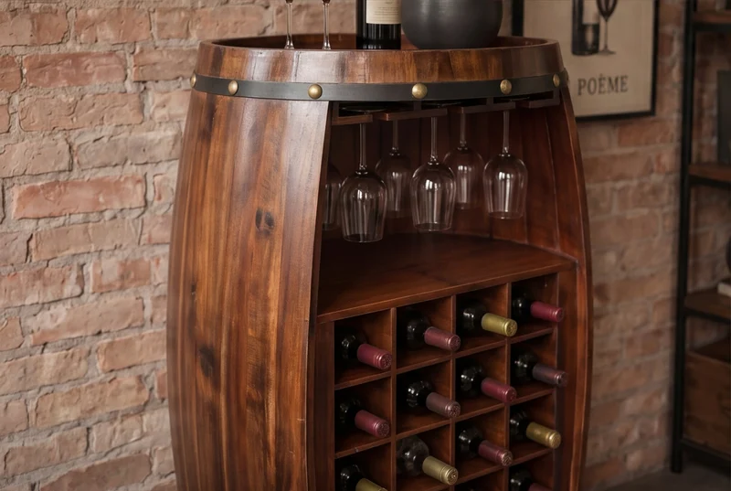 Casier à vin massif BODEGA 97cm table de bar tonneau en pin marron café pour 24 bouteilles