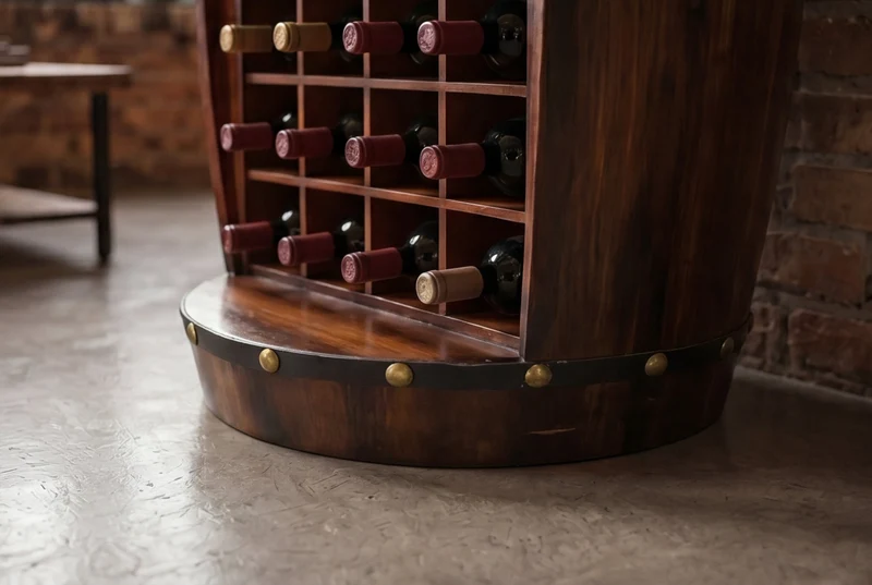 Casier à vin massif BODEGA 97cm table de bar tonneau en pin marron café pour 24 bouteilles