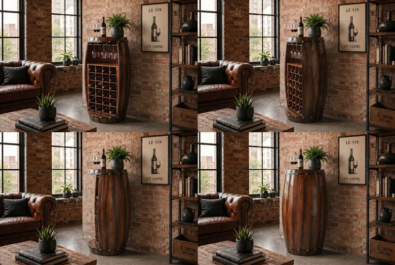 Casier à vin massif BODEGA 97cm table de bar tonneau en pin marron café pour 24 bouteilles