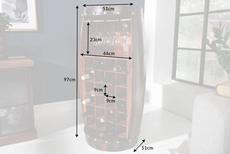 Casier à vin massif BODEGA 97cm table de bar tonneau en pin marron café pour 24 bouteilles