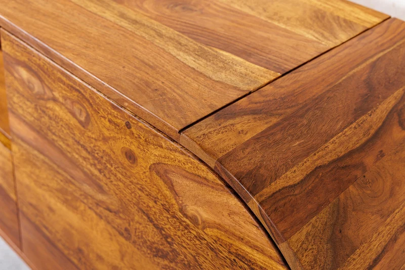 Meuble TV massif ORGANIKO 160cm bois de sheesham marron finition pierre meuble bas ovale
