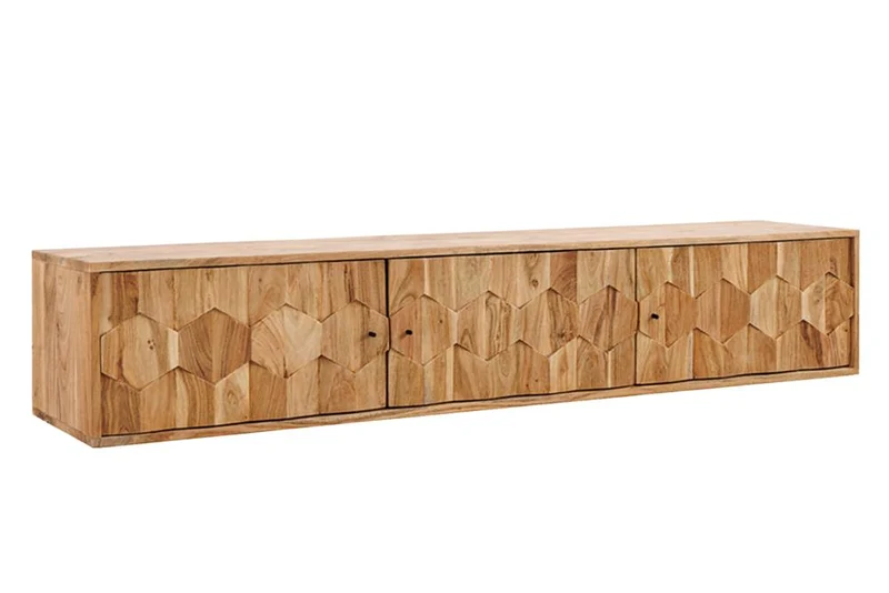 TV-Board suspendu MYSTIC LIVING 160cm acacia naturel surface 3D bois massif