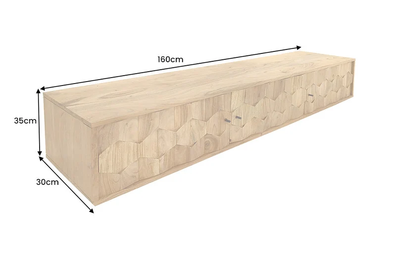 TV-Board suspendu MYSTIC LIVING 160cm acacia naturel surface 3D bois massif