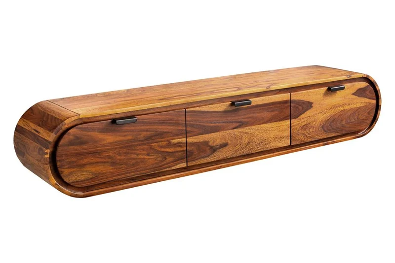 TV-Board ORGANIC 160cm suspendu marron finition pierre Sheesham massif avec tiroirs