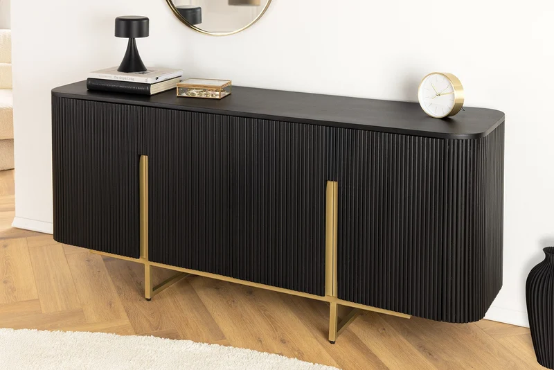 Buffet massif GATSBY 160cm noir doré bois de manguier rétro fait main