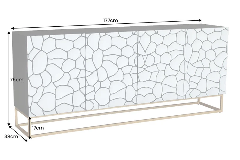 Buffet en bois massif VULCANO 180cm en manguier marron avec sculptures 3D structure en métal noir fait main