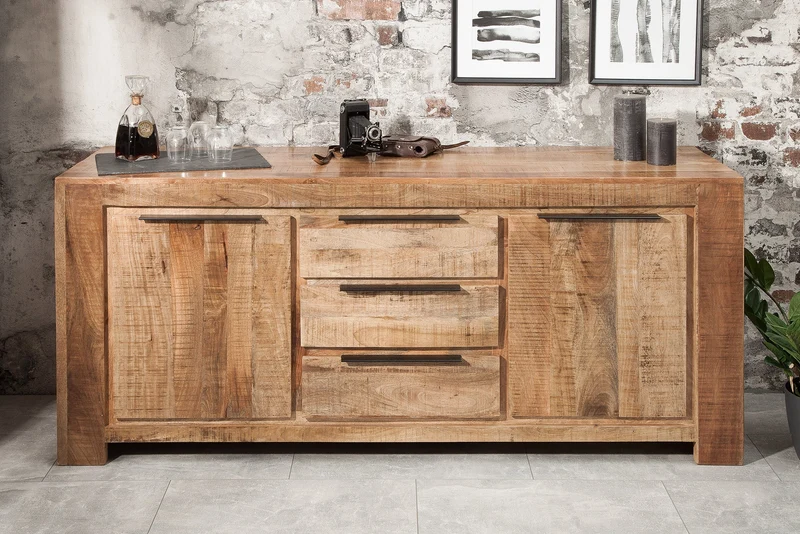 Buffet massif IRON CRAFT 175cm commode en bois de manguier avec tiroirs fait main