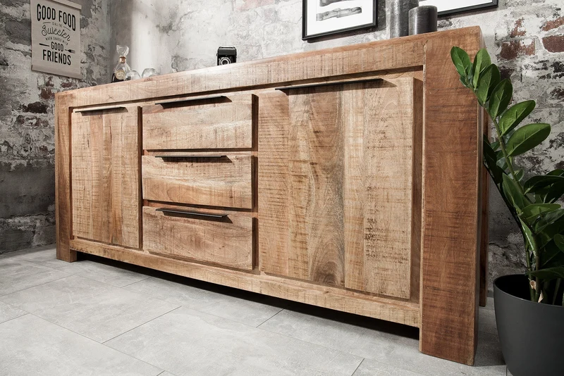 Buffet massif IRON CRAFT 175cm commode en bois de manguier avec tiroirs fait main