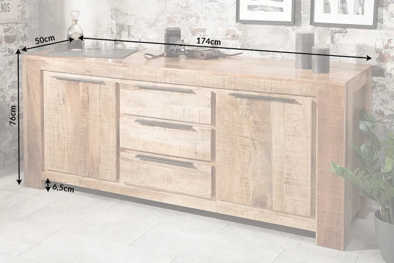 Buffet massif IRON CRAFT 175cm commode en bois de manguier avec tiroirs fait main