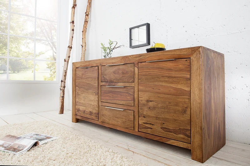 Buffet en bois massif PURE 135cm commode finition pierre de Sheesham marron