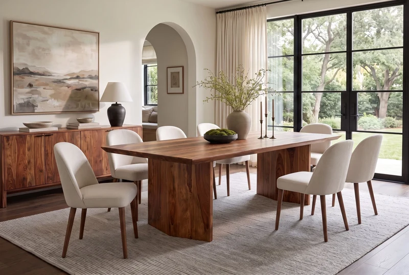Table à manger en bois massif DIAMOND 240cm finition pierre marron Sheesham avec chant suisse