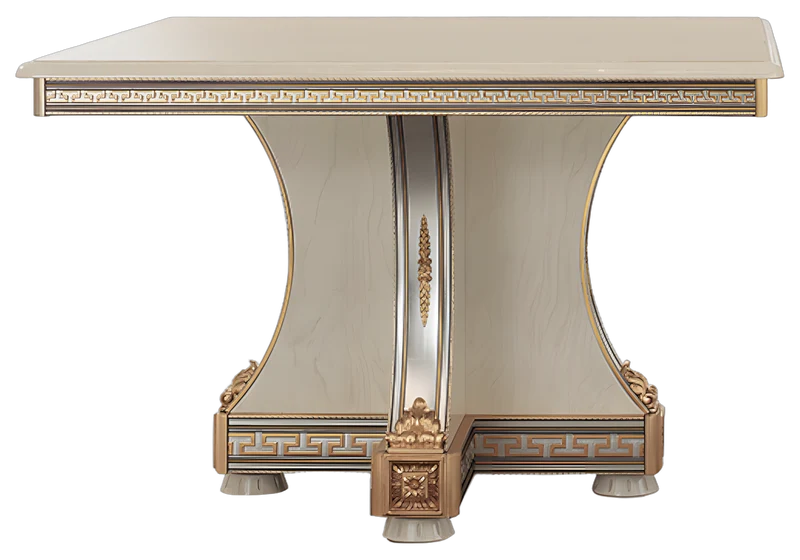 Table à manger carrée extensible blanc laqué et doré - Liberty